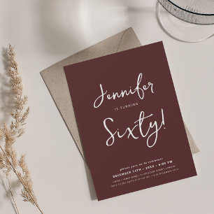 Modern Minimal 60th Birthday Script Burgundy Invitation