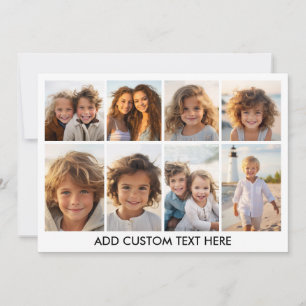 Modern, Minimal 8 Photo Collage with Text on White Holiday Card