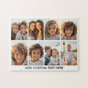 Modern, Minimal 8 Photo Collage with Text on White Jigsaw Puzzle