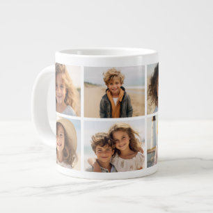 Modern Minimal 8 Photo Grid Collage - White Large Coffee Mug