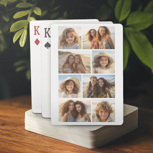 Modern Minimal 8 Photo Grid Collage - White Playing Cards