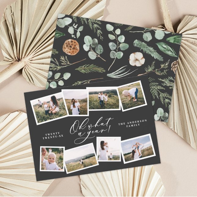 Modern minimal 8 photo new year black family holid holiday card (Creator Uploaded)