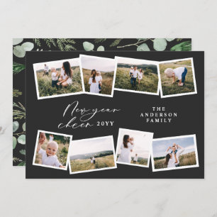 Modern minimal 8 photo new year black family holiday card