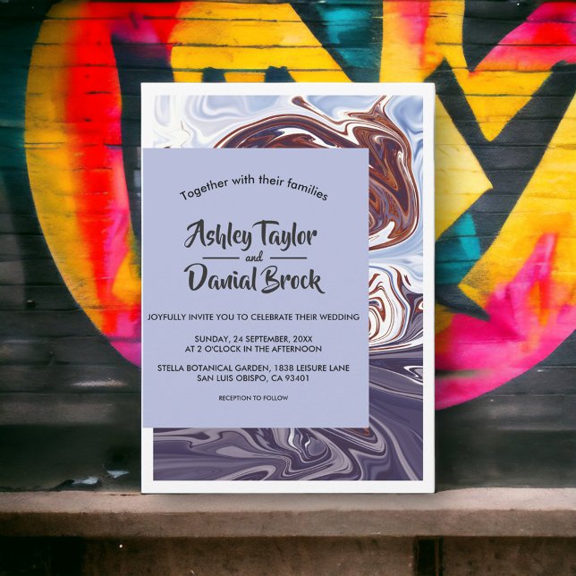 Modern Minimal Abstract Art Navy Elegant Wedding Invitation (Creator Uploaded)