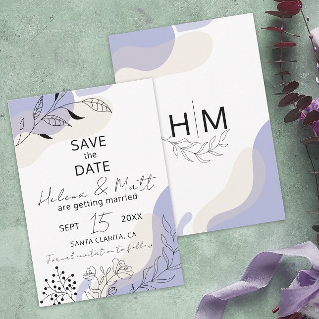 Modern Minimal Abstract Botanical Line Art Wedding Save The Date (Creator Uploaded)