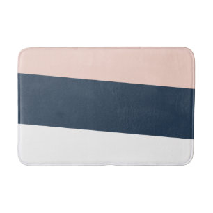 Modern minimal abstract geometric navy blue pink bath mat