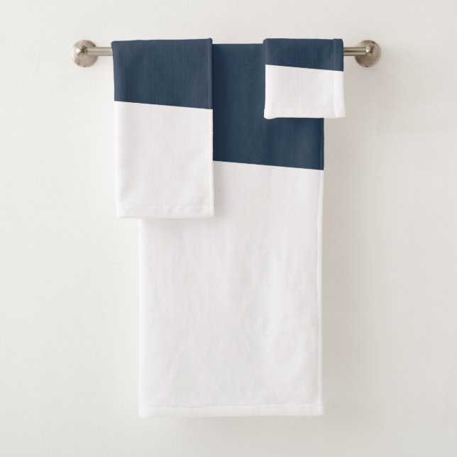 Modern minimal abstract geometric navy blue pink bath towel set (Insitu)