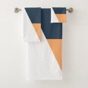 Modern minimal abstract geometric orange navy blue bath towel set