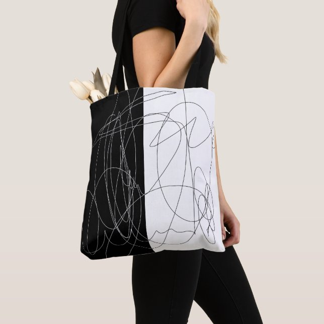Modern minimal abstract scribble line art tote bag (Close Up)