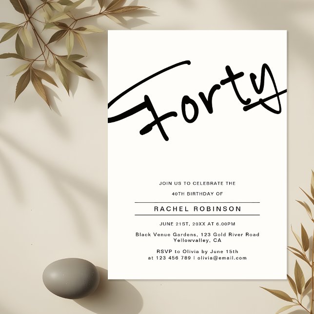 Modern Minimal Adult Forty 40th Birthday Party Invitation (Creator Uploaded)