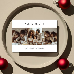 Modern Minimal All Is Bright Kids Photo Christmas Holiday Card