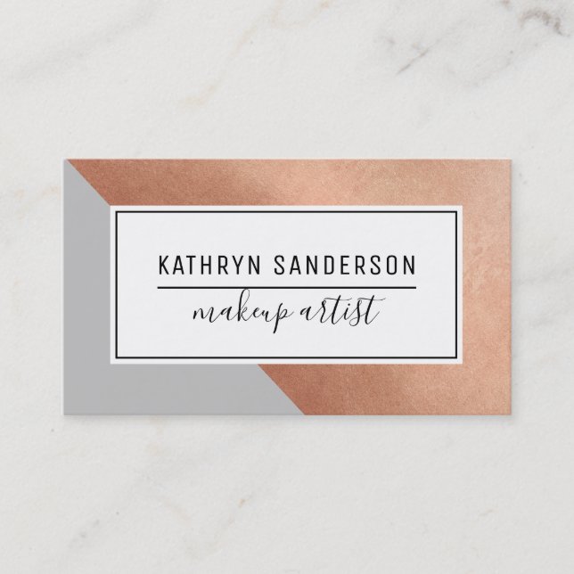 MODERN MINIMAL ANGLE rose gold corner grey grey Business Card (Front)