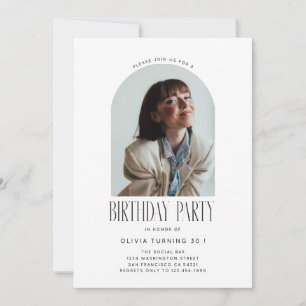 Modern Minimal Any Age Birthday Arch Photo Invitation