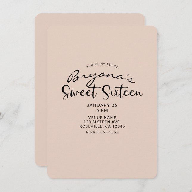 Modern Minimal Any Colour Sweet 16 Sixteen Party Invitation (Front/Back)
