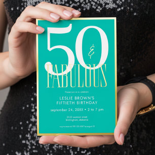 Modern Minimal Aqua Fifty & Fabulous Birthday
