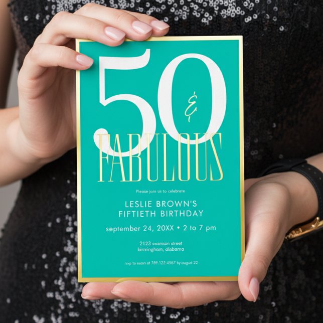 Modern Minimal Aqua Fifty & Fabulous Birthday (Creator Uploaded)