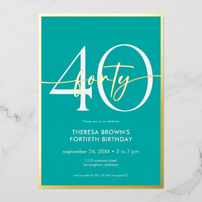 Modern Minimal Aqua Forty Script Birthday (Front)