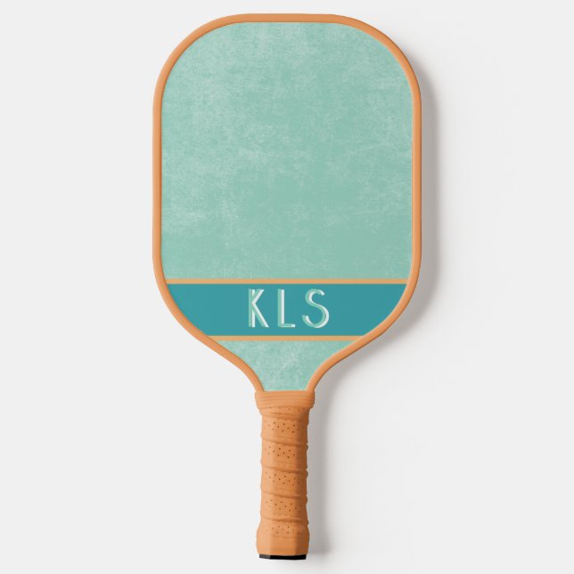 Modern Minimal Aqua Orange Monogram Pickleball Paddle (Back)