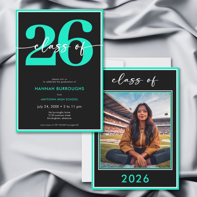 Modern Minimal Aqua Script Graduation Party Invitation (Modern Minimal Aqua Script Graduation Party Invitation)