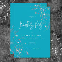 Modern Minimal Aqua White Glam Diamonds Birthday