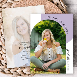 Modern Minimal Arch 2 Photo Purple Graduation Invitation