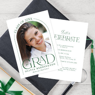 Modern Minimal Arch Photo Green Graduation Party Invitation