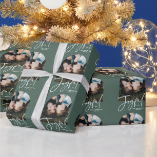 Modern minimal arch photo sage green joyful wrapping paper