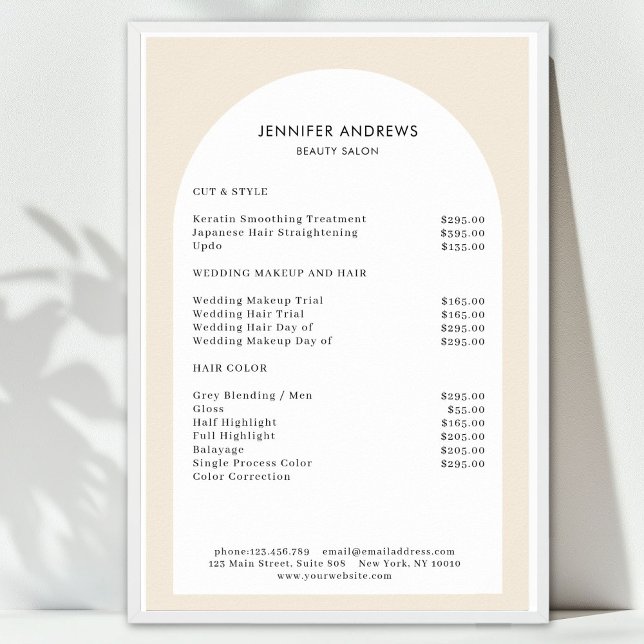 Modern Minimal Arch Salon Price List Poster (Modern Minimal Arch Beige White Salon Price List. Prints & Instant Download Available.)