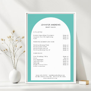 Modern Minimal Arch Teal Salon Price List Poster