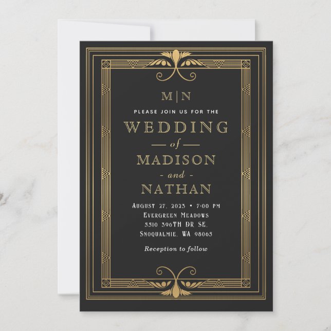 Modern Minimal Art Deco Wedding Invitation (Front)