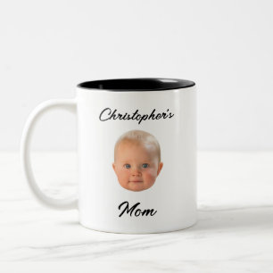 Modern Minimal Baby Face Black Script Mum Gift Two-Tone Coffee Mug