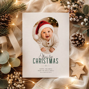 Modern Minimal Baby First Christmas Holiday Photo Card