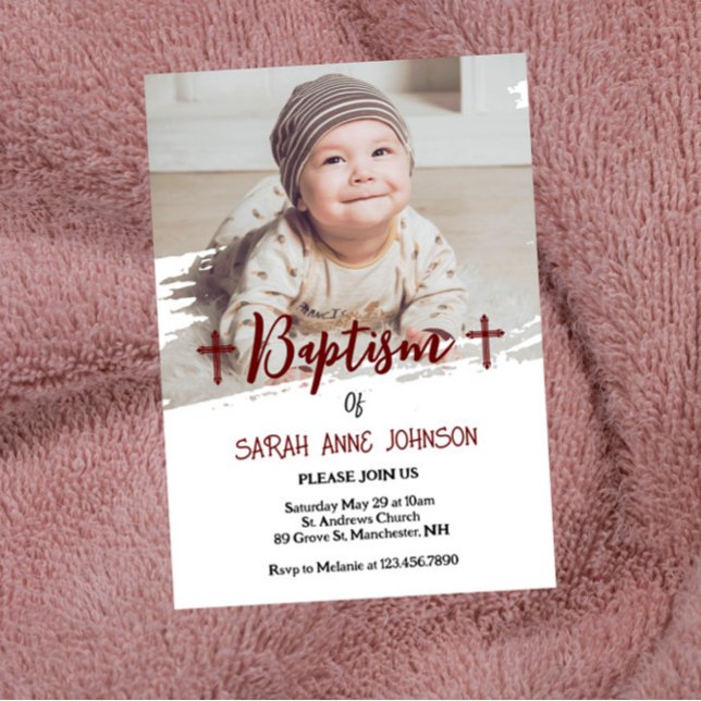 Modern Minimal Baby Photo Baptism Invitation (Creator Uploaded)