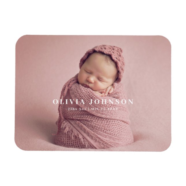Modern Minimal Baby Photo Birth Announcement Magnet (Horizontal)