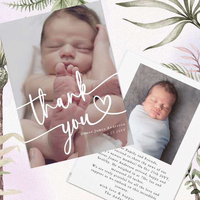 Modern Minimal Baby Photo Thank You Script Heart   (Creator Uploaded)