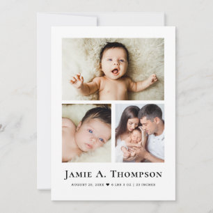 Modern Minimal Baby Photos collage Grid Thank you Announcement