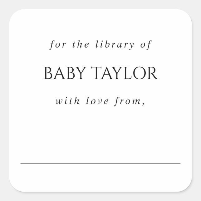 Modern Minimal Baby Shower Bookplate Square Sticker (Front)
