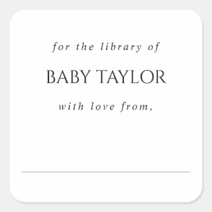 Modern Minimal Baby Shower Bookplate Square Sticker