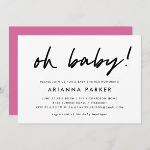 Modern Minimal Baby Shower Pink Invitation