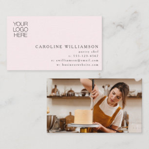 Modern Minimal Baker Pastry Chef Logo Photo Pink Business Card