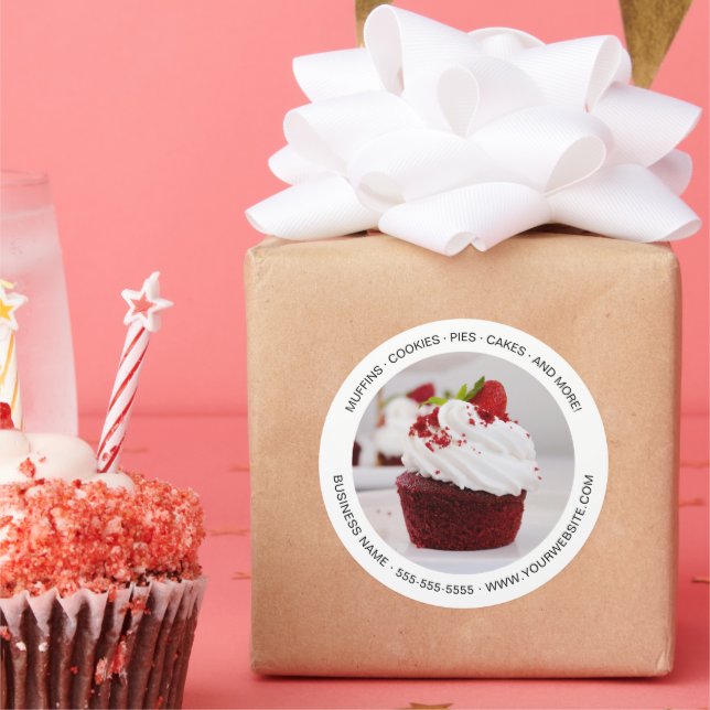 Modern Minimal Bakery Custom Photo White Classic Round Sticker (Party)