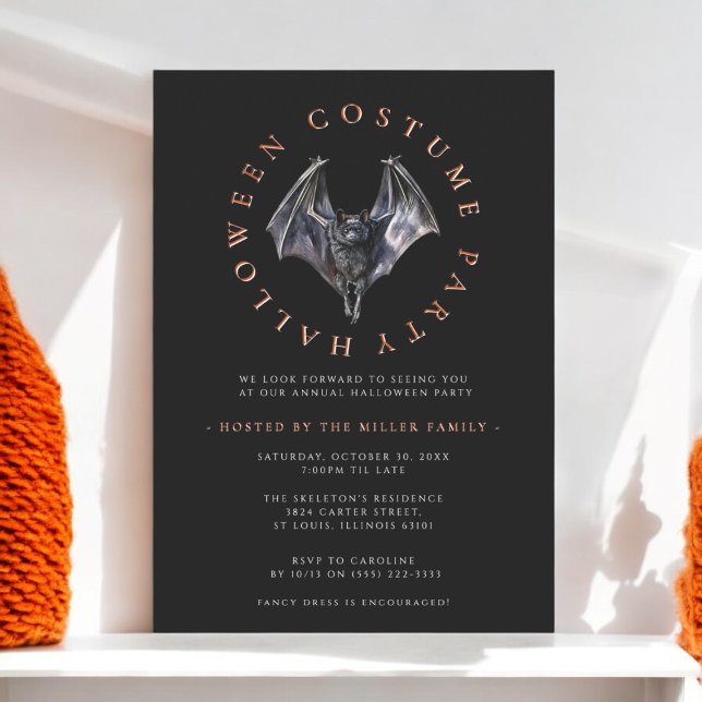 Modern minimal  bat Halloween costume party  Invitation (modern simple clean halloween costume party invitation )