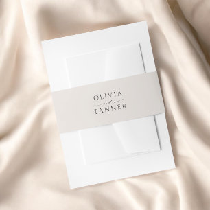 Modern Minimal Beige Bride and Groom Names Invitation Belly Band