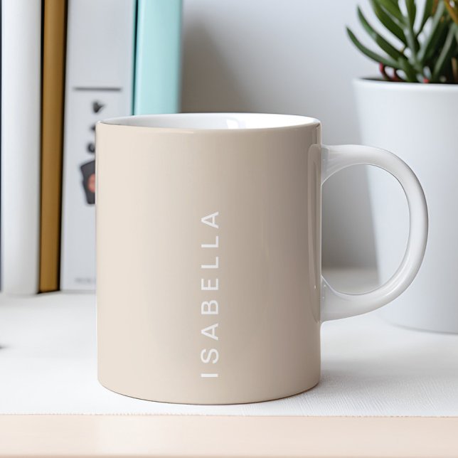 Modern Minimal Beige Personalised Name Coffee Mug (Creator Uploaded)