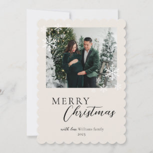 Modern minimal beige photo christmas holiday card