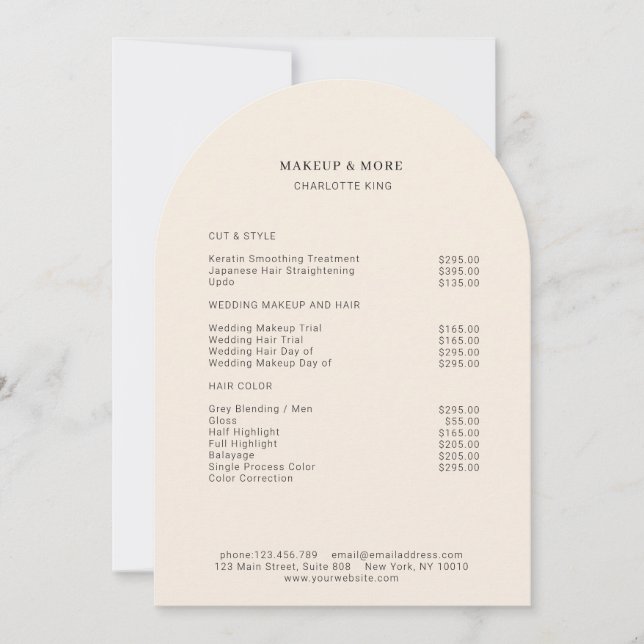Modern, Minimal, Beige, Salon Price List  Invitation (Front)