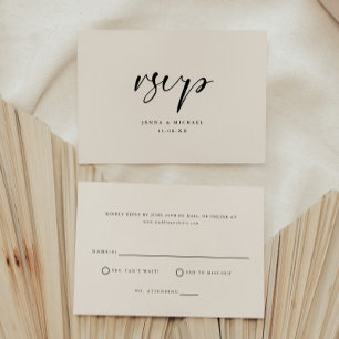 Modern Minimal Beige Script Wedding RSVP Card