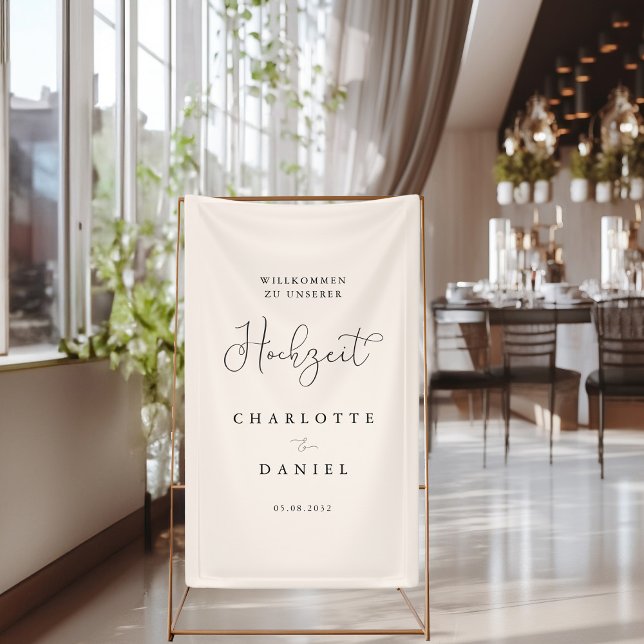 Modern, minimal, beige wedding banner (Modern, minimal, beige "welcome" wedding banner with your name & date.)