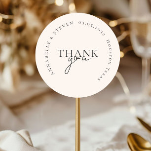 Modern, Minimal, Beige, Wedding Classic Round Sticker