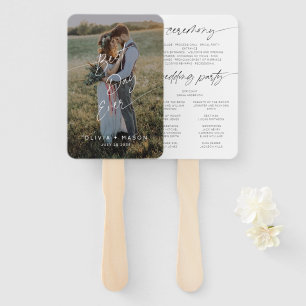 Modern Minimal Best Day Ever Script Photo Wedding Hand Fan